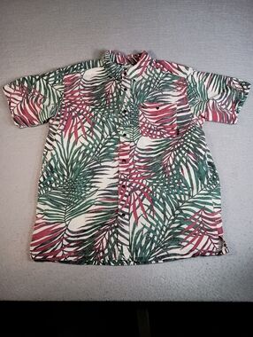 Columbia Hawaiian Tropical Linen Blend Men's L Floral Lightweight Button Down